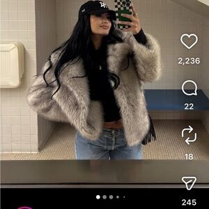 Zara Women's Teddy Jacket - Cream and Gray